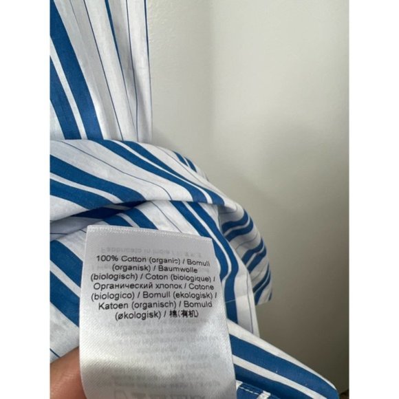Ganni Striped Organic Cotton Spaghetti Strap Maxi Dress Blue White Size: 2 NWOT - Picture 9 of 11